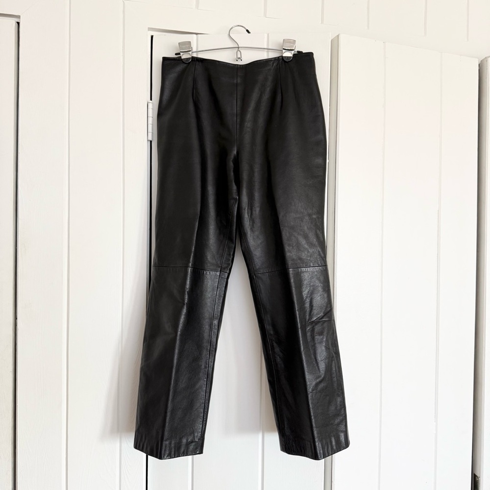 Vintage Willi Smith 90s Y2K Black Straight Leg Leather Pants - US 10 / Medium - Picture 3 of 5